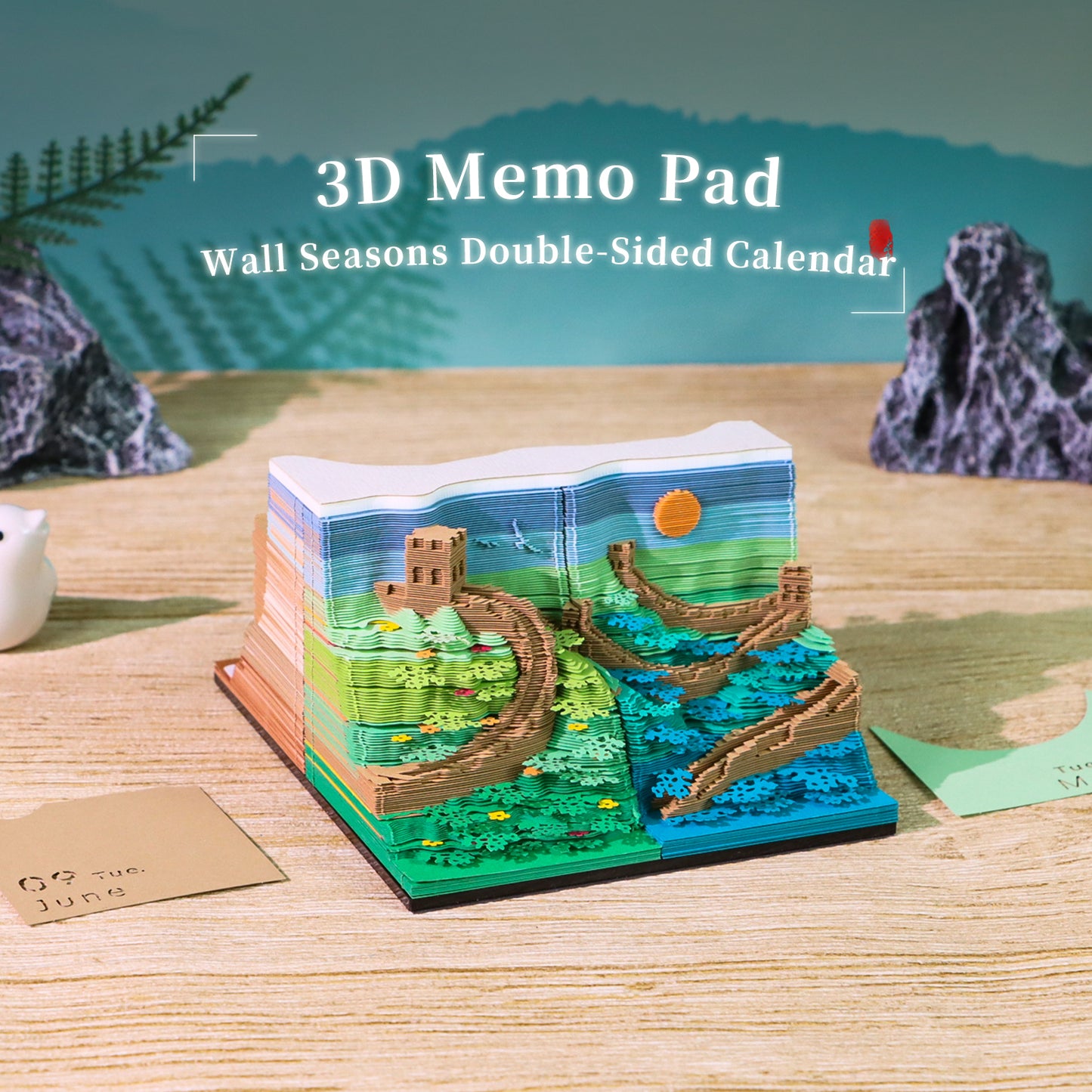 The Great Wall Four Season Diorama 4in1 Hand Tear off 3D Calendar Memo Pad With Light