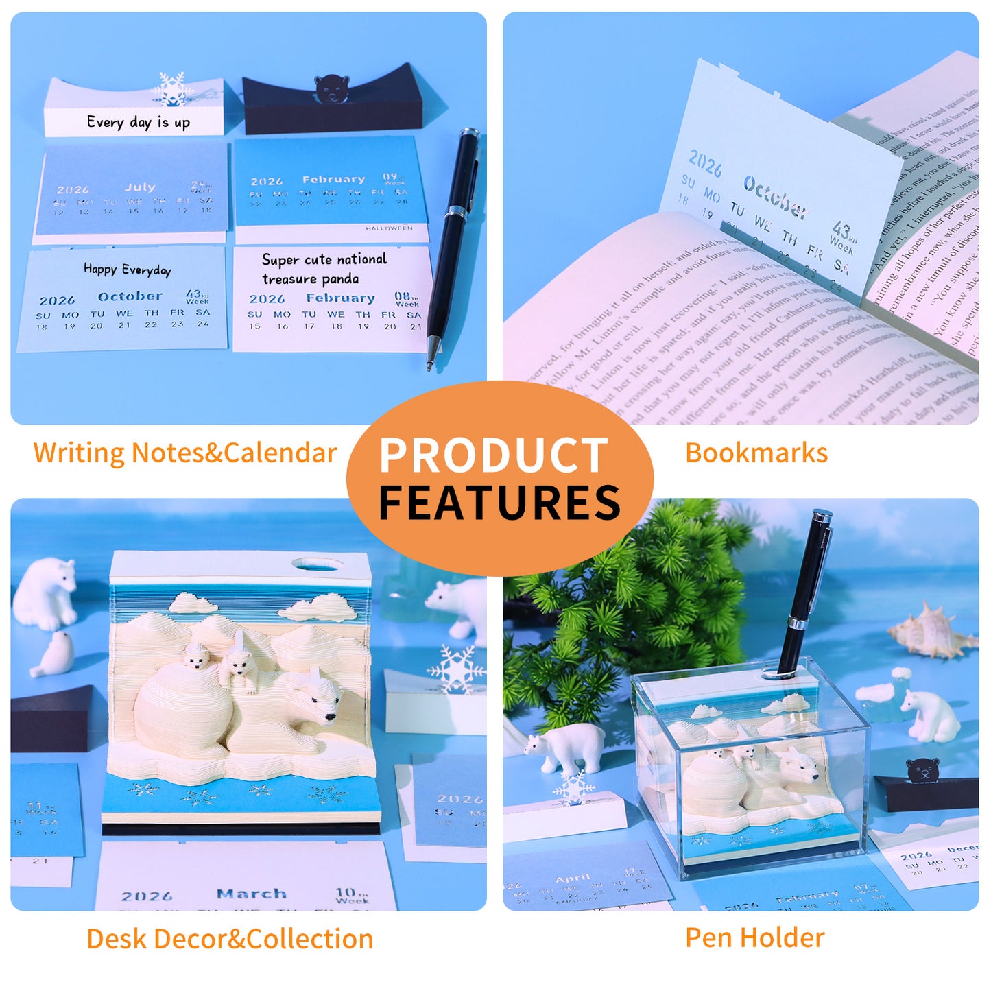 Polar Bear 3D Model Hand Torn Memo Pad With Weekly Calendar 2026