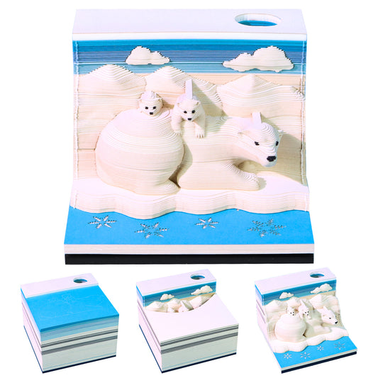Polar Bear 3D Model Hand Torn Memo Pad With Weekly Calendar 2026