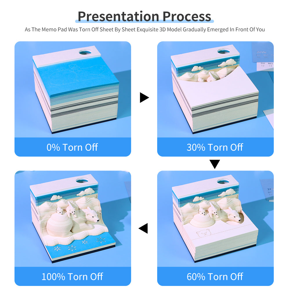 Polar Bear 3D Model Hand Torn Memo Pad With Weekly Calendar 2026