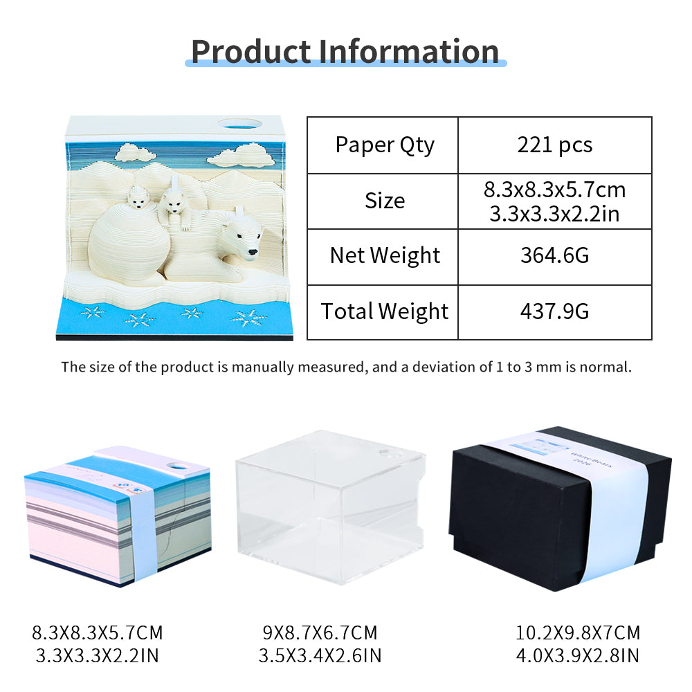 Polar Bear 3D Model Hand Torn Memo Pad With Weekly Calendar 2026