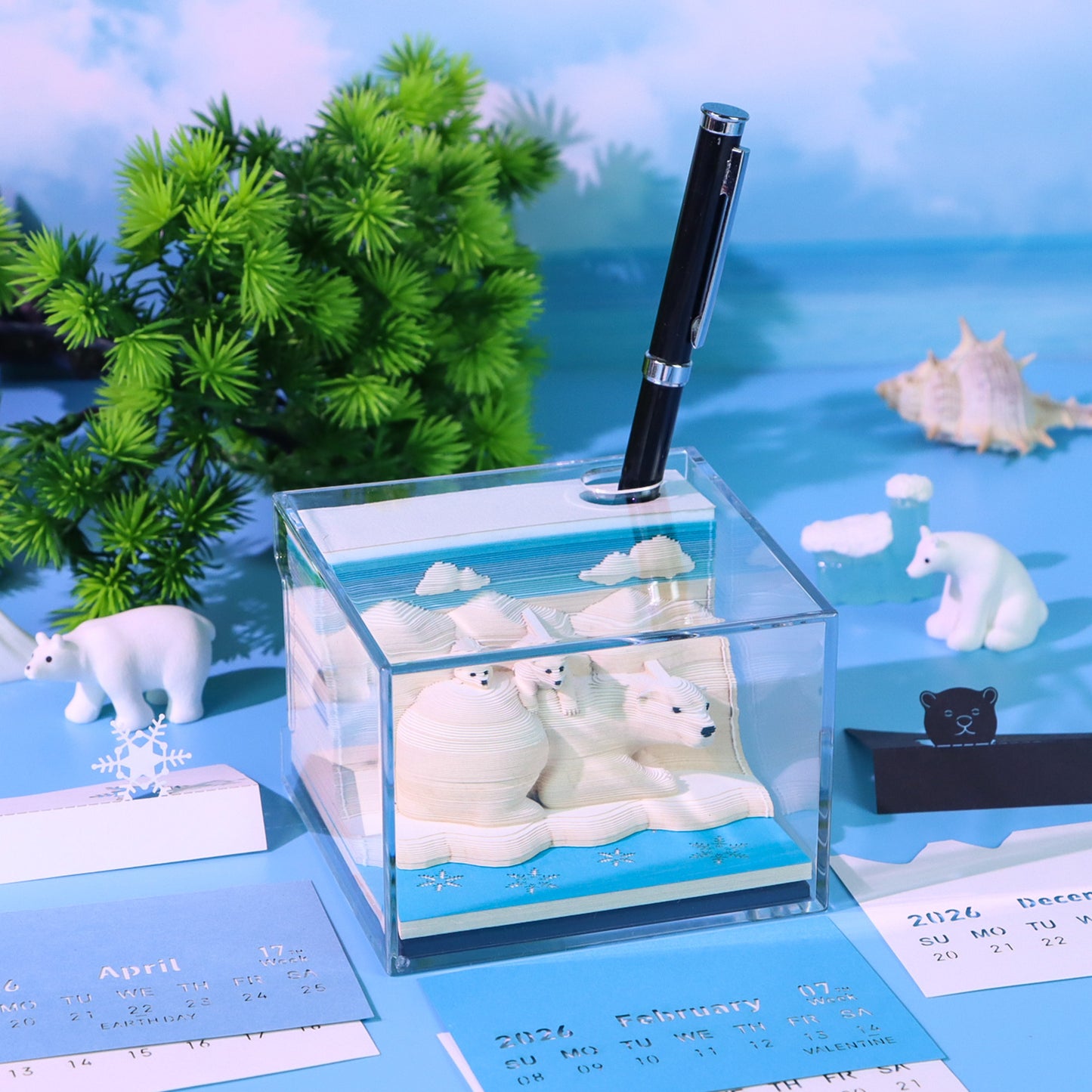 Polar Bear 3D Model Hand Torn Memo Pad With Weekly Calendar 2026
