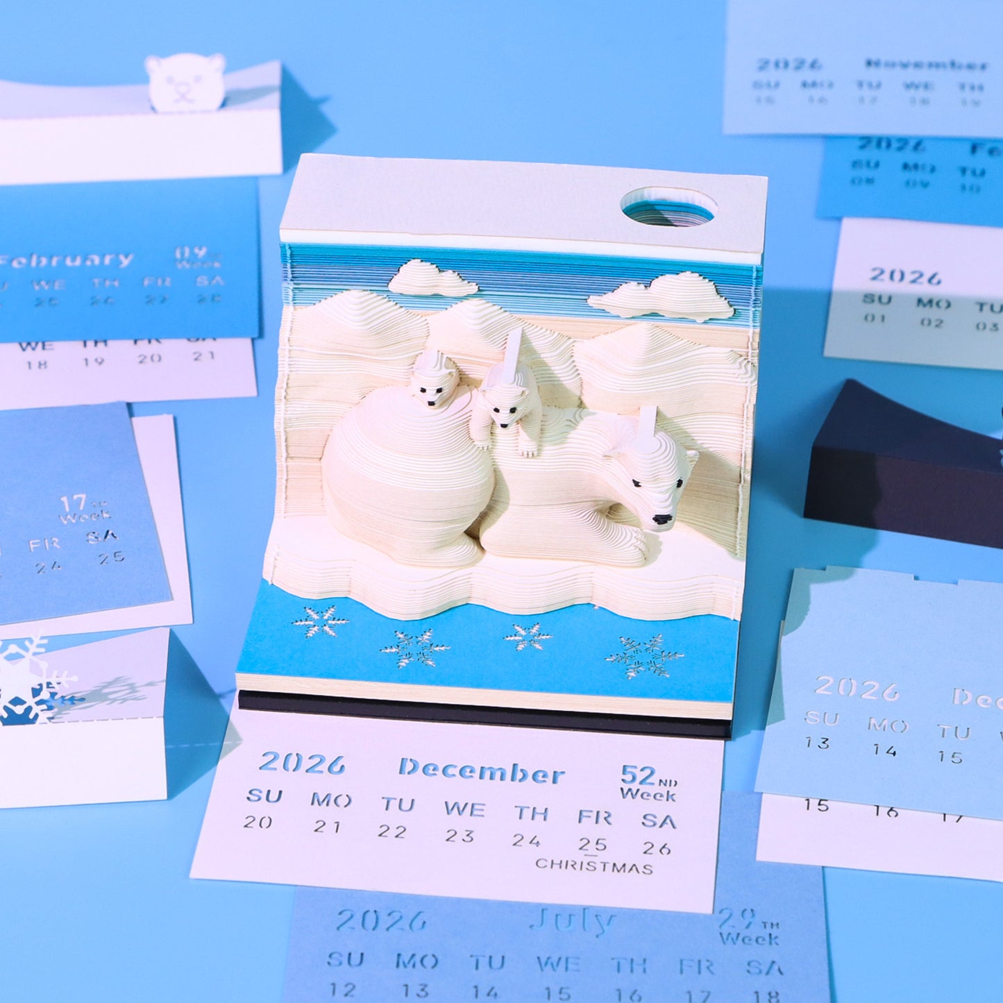 Polar Bear 3D Model Hand Torn Memo Pad With Weekly Calendar 2026