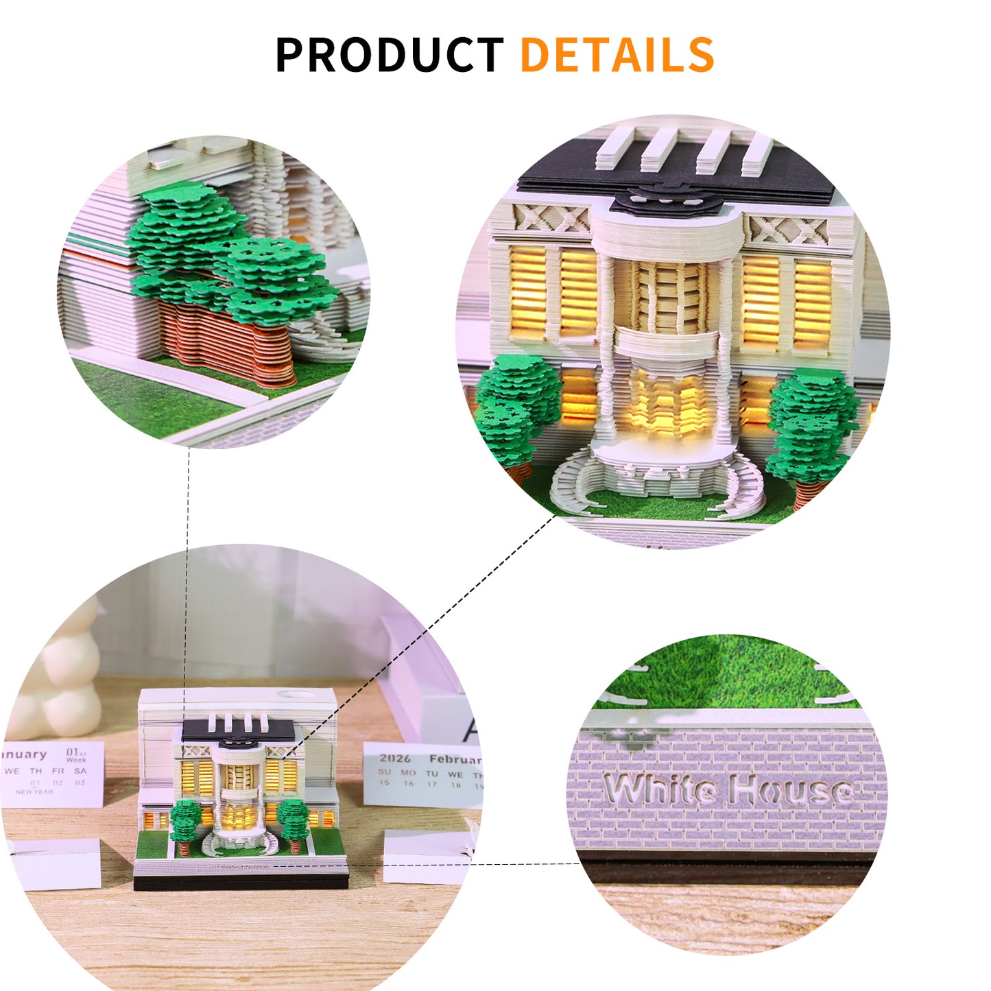 White House 3D Calendar Memo Pad With Light