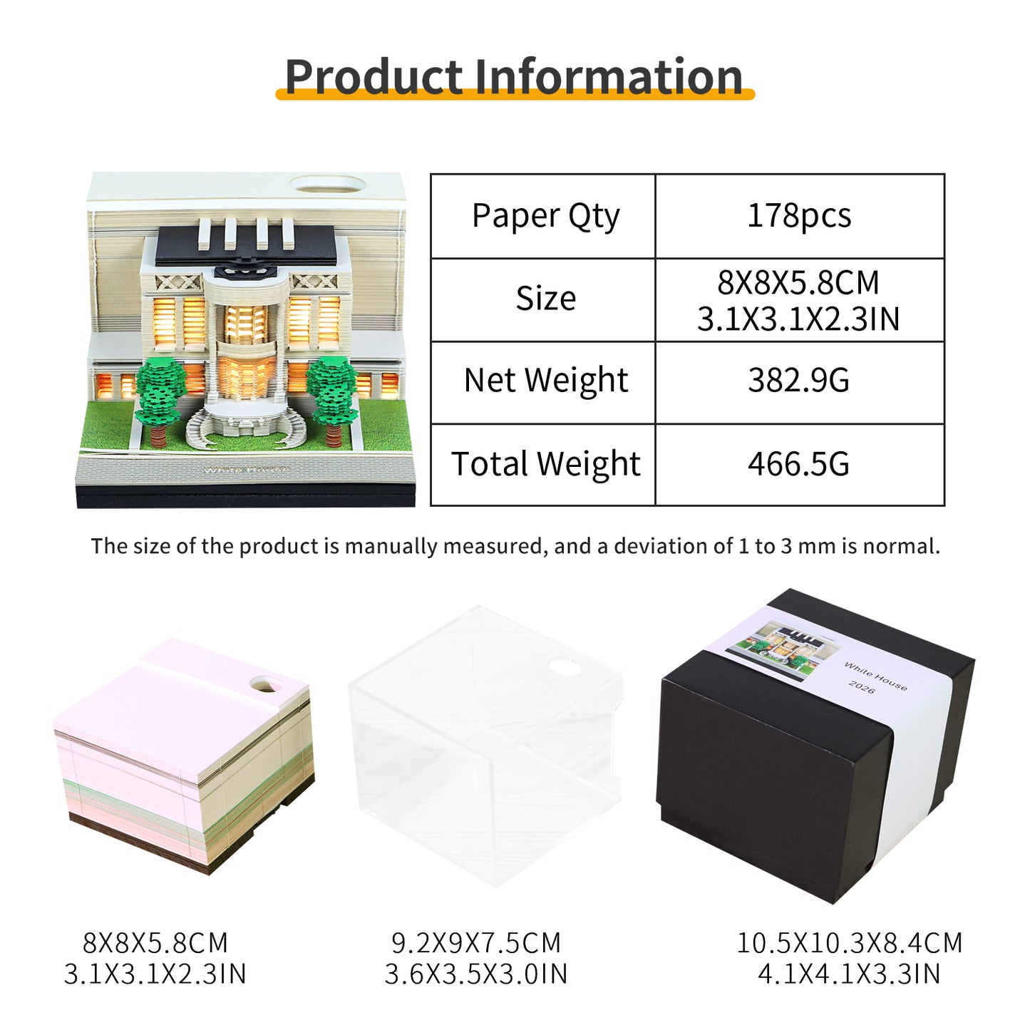 White House 3D Calendar Memo Pad With Light