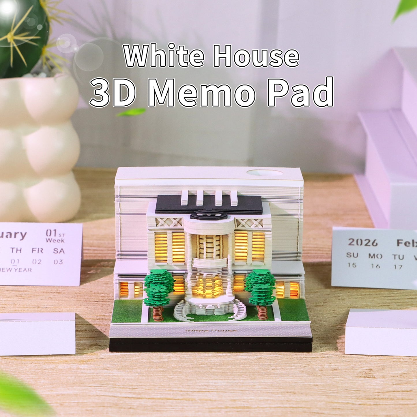 White House 3D Calendar Memo Pad With Light