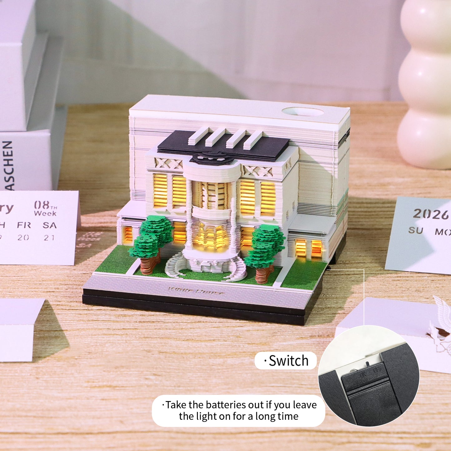 White House 3D Calendar Memo Pad With Light