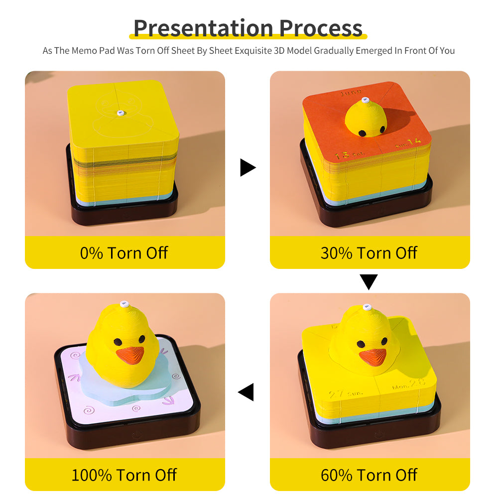 Yellow Dark 3D Model Hand Torn Memo Pad With Daily Calendar 2026