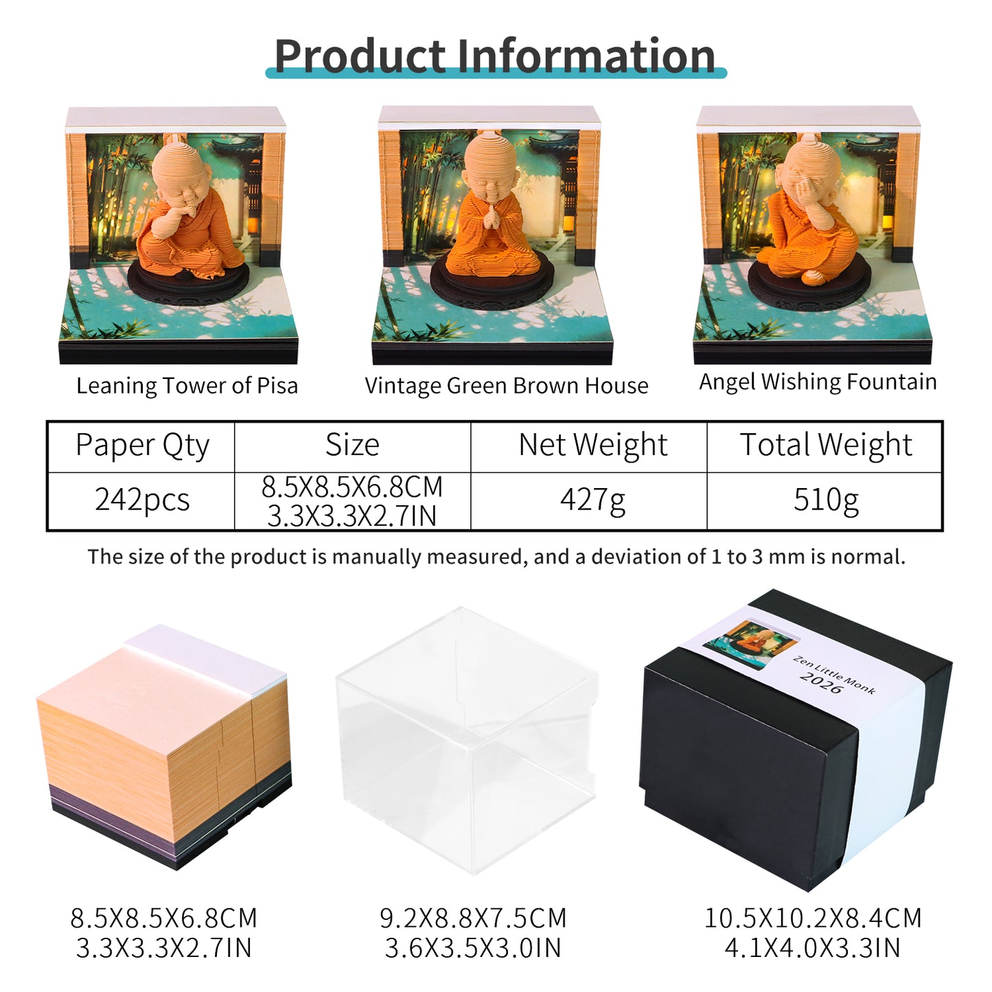 Zen Little Monk Figure Model Hand Tear off 3D Memo Pad