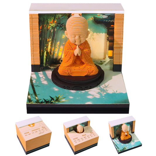 Zen Little Monk Figure Model Hand Tear off 3D Memo Pad