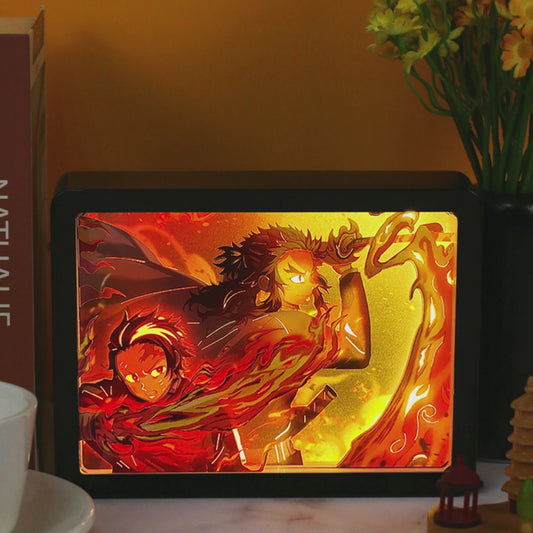 Demon Slayer on X Anime Light Box Paper Craving Lamp（Black Shadow Box Frame）