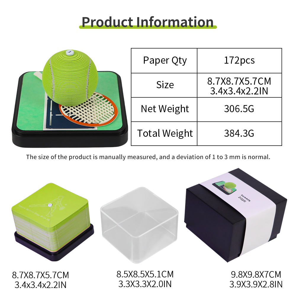 Tennis Ball 3D Model Hand Torn Memo Pad with Calendar 2026（Small Panoramic）