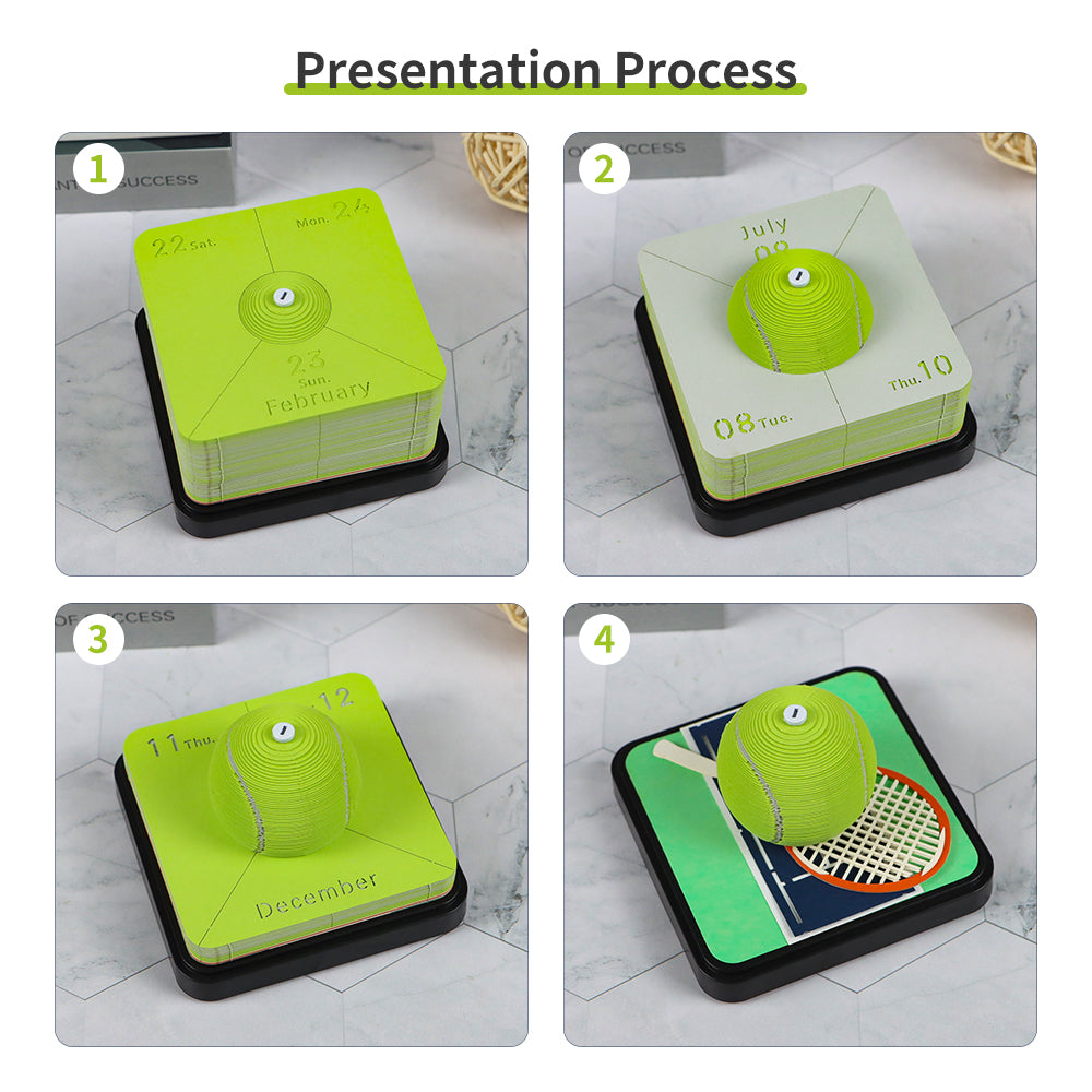 Tennis Ball 3D Model Hand Torn Memo Pad with Calendar 2026（Small Panoramic）