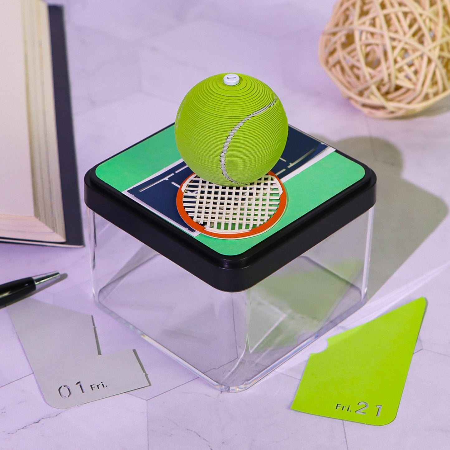 Tennis Ball 3D Model Hand Torn Memo Pad with Calendar 2026（Small Panoramic）