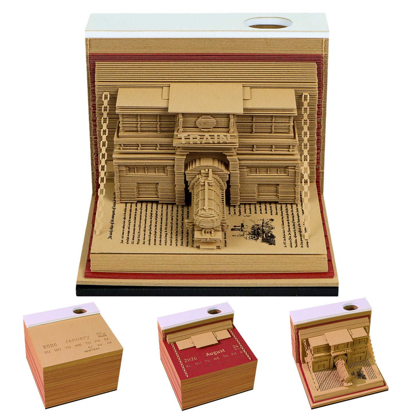 Train in the Book 3D Calendar Memo Pad With Light