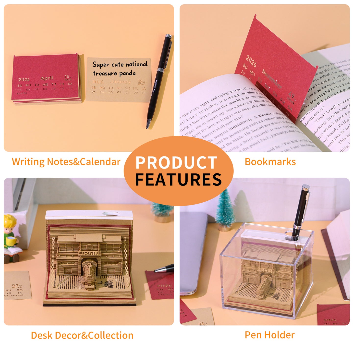 Train in the Book 3D Calendar Memo Pad With Light