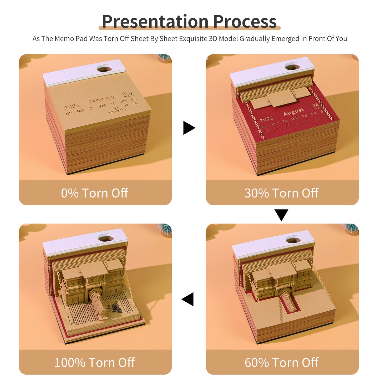 Train in the Book 3D Calendar Memo Pad With Light