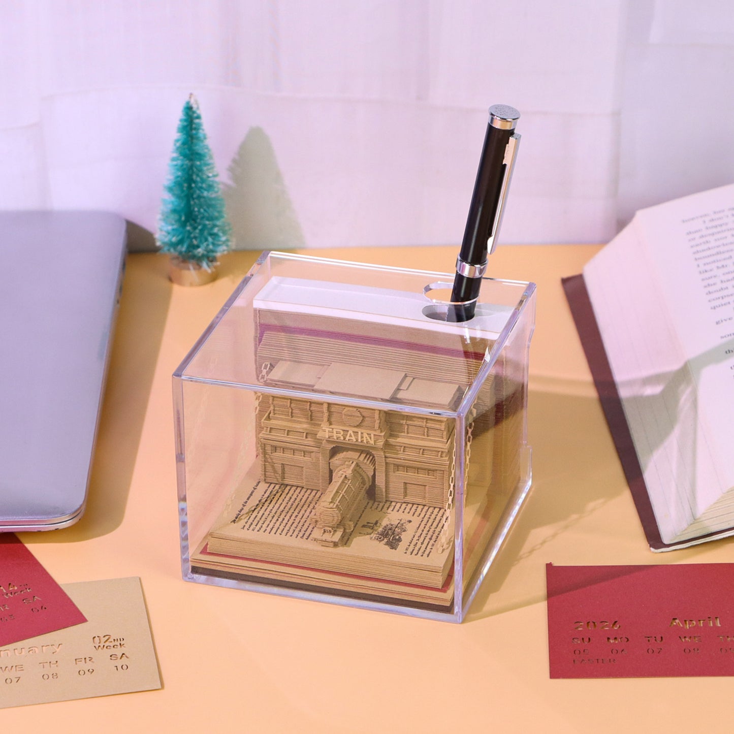 Train in the Book 3D Calendar Memo Pad With Light